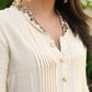 Trendy off White Cotton Silk Tunic with Hand Zardosi Work on Collar