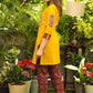 Classy Cotton Mustard Tunic with Maroon Ajrakh Collar and Sleeves with Contrast Patchwork on Front