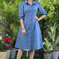 Exclusive Blue Pure Cotton Embroidered Shirt Dress