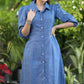 Exclusive Blue Pure Cotton Embroidered Shirt Dress