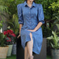 Exclusive Blue Pure Cotton Embroidered Shirt Dress