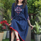 Classy Cotton Navy Blue Dress with Embroidered Yoke and Sleeves