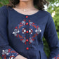 Classy Cotton Navy Blue Dress with Embroidered Yoke and Sleeves