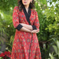 Classy Red Kantha Wrap-Around Dress