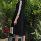 Exclusive Black Cotton Box Pleat Dress with Madhubani Printed Collar and Hem