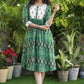 Classy Green Ikat A-Line Dress with Ethnic Embroidered Motifs on Yoke