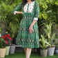 Classy Green Ikat A-Line Dress with Ethnic Embroidered Motifs on Yoke