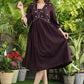 Exclusive Cotton Maroon Checked Gathered Dress with Embroidered Motifs on Yoke and Sleeves