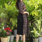 Exclusive V-Neck Fit and Flare Black Ajrakh Dress