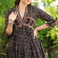 Exclusive V-Neck Fit and Flare Black Ajrakh Dress