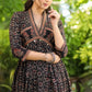 Exclusive V-Neck Fit and Flare Black Ajrakh Dress