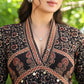 Exclusive V-Neck Fit and Flare Black Ajrakh Dress