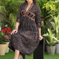 Exclusive V-Neck Fit and Flare Black Ajrakh Dress