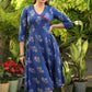 Classy Blue Printed Cotton Flared Dress
