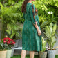 Exclusive Green and Multi-Color Ikat Combination Gathered Dress
