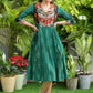 Exclusive Green and Multi-Color Ikat Combination Gathered Dress
