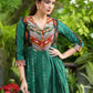 Exclusive Green and Multi-Color Ikat Combination Gathered Dress