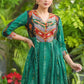 Exclusive Green and Multi-Color Ikat Combination Gathered Dress