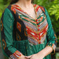 Exclusive Green and Multi-Color Ikat Combination Gathered Dress