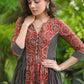 Classy Maroon and Black Striped Ajrakh Combination Fit and Flare Dress
