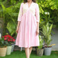 Exclusive Cotton Pink Fit and Flare Dress with Embroidered Yoke