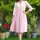 Exclusive Cotton Pink Fit and Flare Dress with Embroidered Yoke