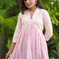 Exclusive Cotton Pink Fit and Flare Dress with Embroidered Yoke