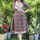 Classy Black Printed A-Line Dress with Striped Ajrakh Yoke