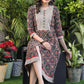 Classy Black Printed A-Line Dress with Striped Ajrakh Yoke