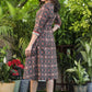 Classy Black Printed A-Line Dress with Striped Ajrakh Yoke