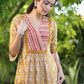 Beautiful Yellow Cotton Ethnic A-Line Dress