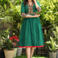 Elegant Cotton Green Dress with Mirror Work on Yoke and Sleeves