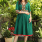Elegant Cotton Green Dress with Mirror Work on Yoke and Sleeves