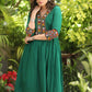 Elegant Cotton Green Dress with Mirror Work on Yoke and Sleeves