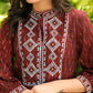 Classy Red Gathered Ikat Dress with Embroidered Yoke