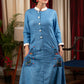 Cotton Blue dress with hand embroidery on pouch pocket