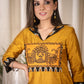 Striking Mustard Cotton Silk Straight Cut Kurta With Exclusive Hand Painted Madhubani Art on The Yoke