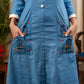 Cotton Blue dress with hand embroidery on pouch pocket