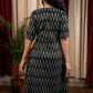 Black ikat dress with red silk collar
