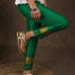 Green cotton silk narrow pant with banarasi border