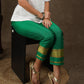 Green cotton silk narrow pant with banarasi border
