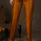 Smart casual dark gold cotton silk narrow fitted trouser