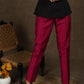 Smart casual magenta cotton silk narrow fitted trouser