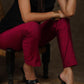 Smart casual magenta cotton silk narrow fitted trouser