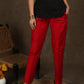 Smart casual red cotton silk narrow fitted trouser