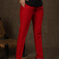 Smart casual red cotton silk narrow fitted trouser