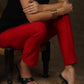 Smart casual red cotton silk narrow fitted trouser