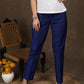 Smart casual royal blue cotton silk narrow fitted pant
