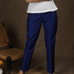 Smart casual royal blue cotton silk narrow fitted pant