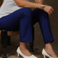 Smart casual royal blue cotton silk narrow fitted pant